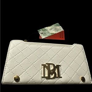 Badgley Mischka White Quilted Clutch with Gold Accents
